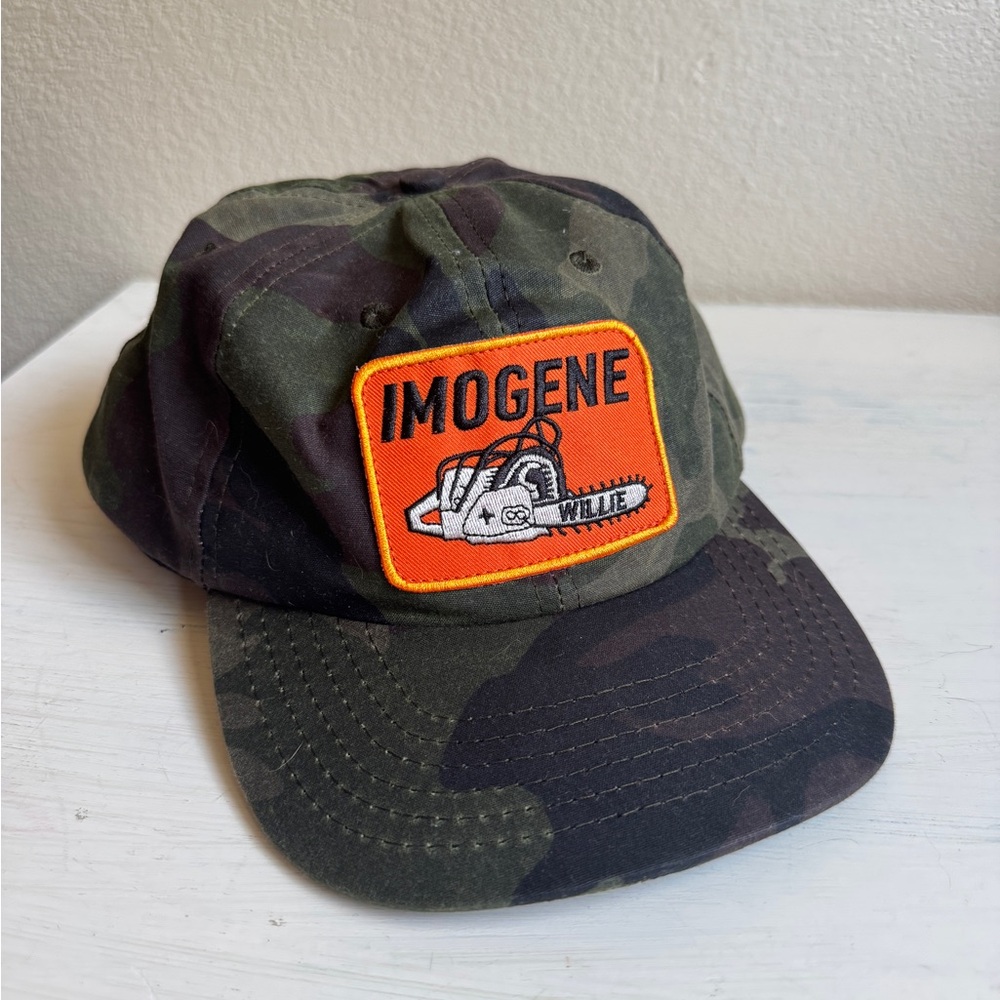 New Imogene Willie Camouflage Cap with Patch of Chainsaw - Coated Canvas